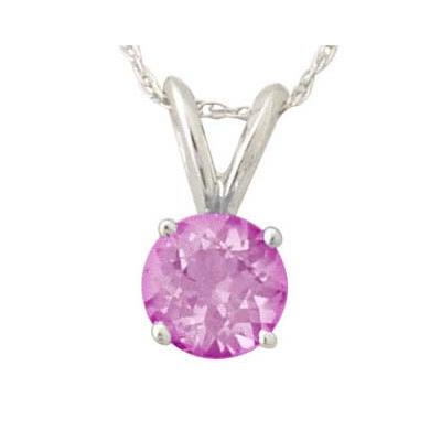 All-Natural Genuine 6 mm, Round Pink Sapphire pendant set in Platinum