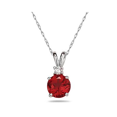 6mm Round Ruby and Diamond Stud Pendant in 14K White Gold