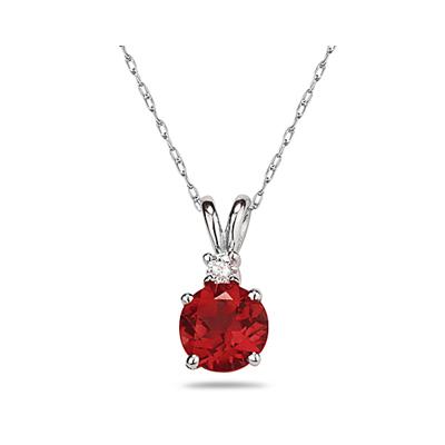 5mm Round Ruby and Diamond Stud Pendant in 14K White Gold