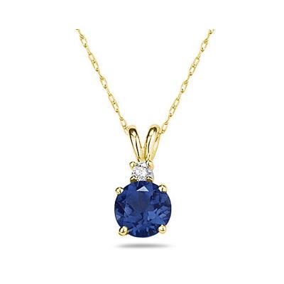 6mm Round Sapphire and Diamond Stud Pendant in 14K Yellow Gold