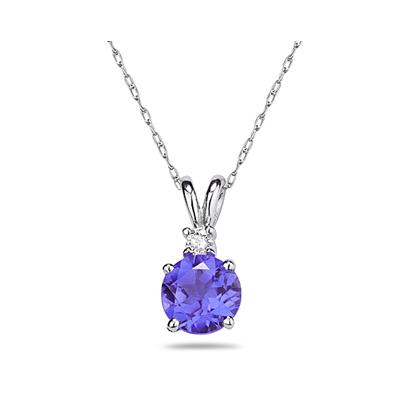 6mm Round Tanzanite and Diamond Stud Pendant in 14K White Gold