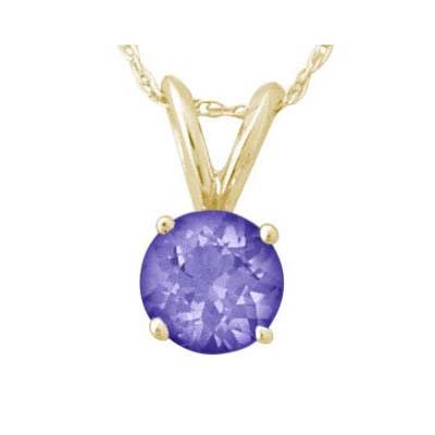 All-Natural Genuine 6 mm, Round Tanzanite pendant set in 14k Yellow gold