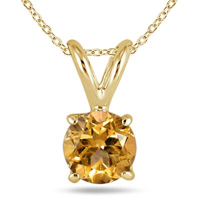 All-Natural Genuine 4 mm, Round Citrine pendant set in 14k Yellow gold