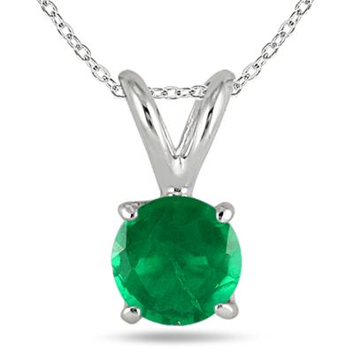 All-Natural Genuine 4 mm, Round Emerald pendant set in Platinum