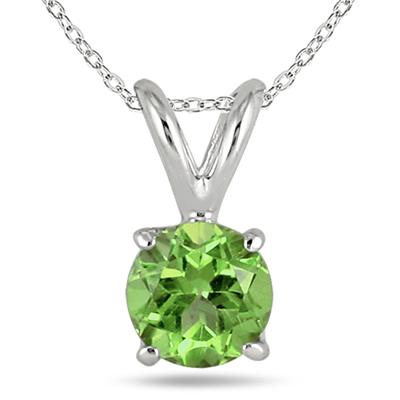 All-Natural Genuine 4 mm, Round Peridot pendant set in 14k White Gold