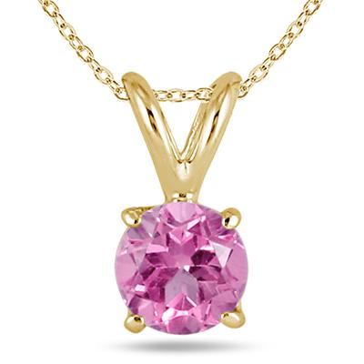 All-Natural Genuine 4 mm, Round Pink Sapphire pendant set in 14k Yellow gold