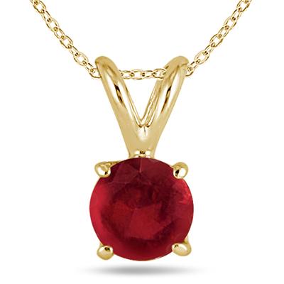 All-Natural Genuine 4 mm, Round Ruby pendant set in 14k Yellow gold
