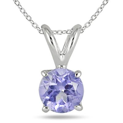 All-Natural Genuine 4 mm, Round Tanzanite pendant set in 14k White Gold