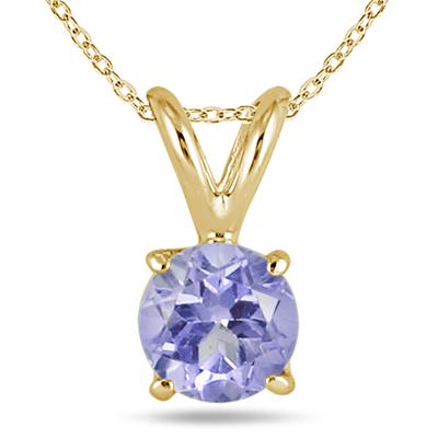 All-Natural Genuine 4 mm, Round Tanzanite pendant set in 14k Yellow gold