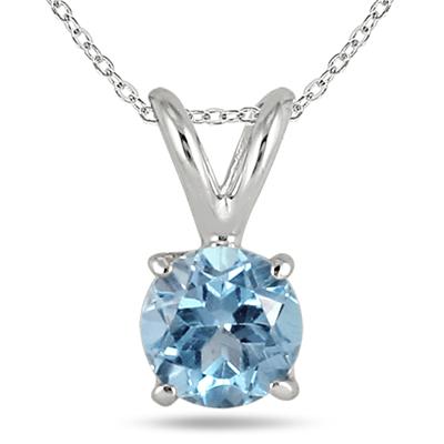 All-Natural Genuine 5 mm, Round Aquamarine pendant set in Platinum