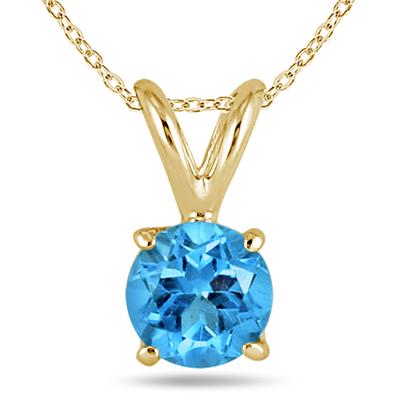 All-Natural Genuine 5 mm, Round Blue Topaz pendant set in 14k Yellow gold