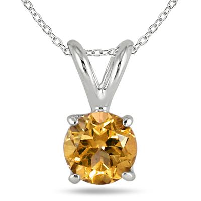 All-Natural Genuine 5 mm, Round Citrine pendant set in 14k White Gold