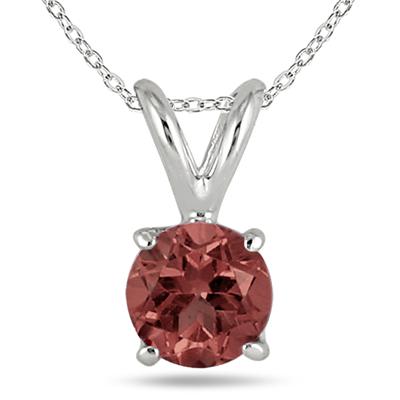 All-Natural Genuine 5 mm, Round Garnet pendant set in Platinum