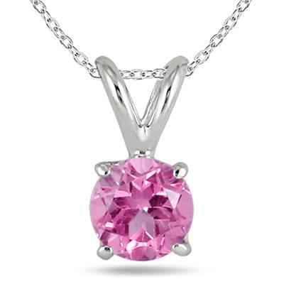 All-Natural Genuine 5 mm, Round Pink Sapphire pendant set in Platinum