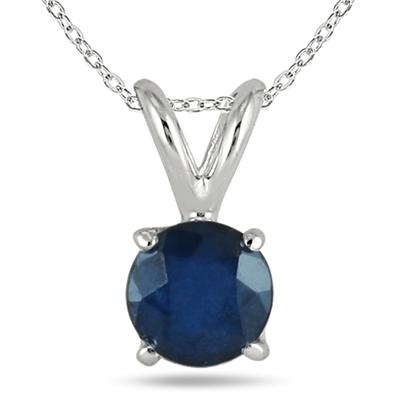 All-Natural Genuine 5 mm, Round Sapphire pendant set in 14k White Gold