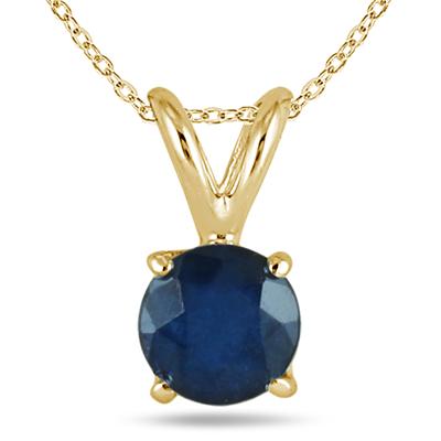 All-Natural Genuine 5 mm, Round Sapphire pendant set in 14k Yellow gold