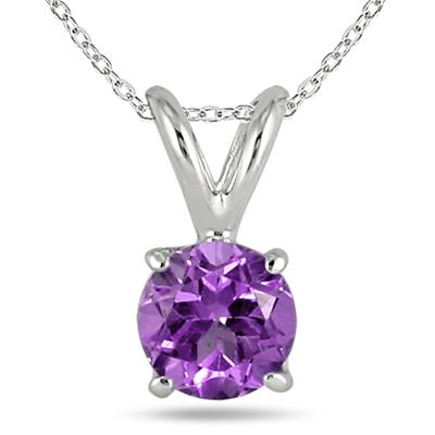 All-Natural Genuine 6 mm, Round Amethyst pendant set in 14k White Gold
