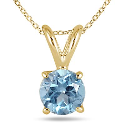 All-Natural Genuine 6 mm, Round Aquamarine pendant set in 14k Yellow gold