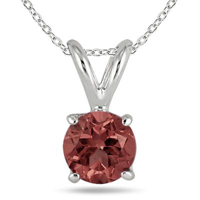 All-Natural Genuine 6 mm, Round Garnet pendant set in 14k White Gold