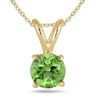 All-Natural Genuine 6 mm, Round Peridot pendant set in 14k Yellow gold