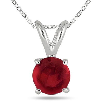 All-Natural Genuine 6 mm, Round Ruby pendant set in 14k White Gold