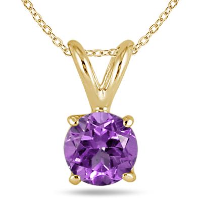All-Natural Genuine 7 mm, Round Amethyst pendant set in 14k Yellow gold