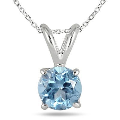 7MM All Natural Round Aquamarine Stud Pendant in .925 Sterling Silver