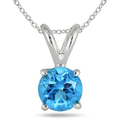 All-Natural Genuine 7 mm, Round Blue Topaz pendant set in 14k White Gold