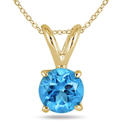 All-Natural Genuine 7 mm, Round Blue Topaz pendant set in 14k Yellow gold