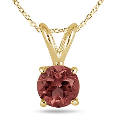 All-Natural Genuine 7 mm, Round Garnet pendant set in 14k Yellow gold