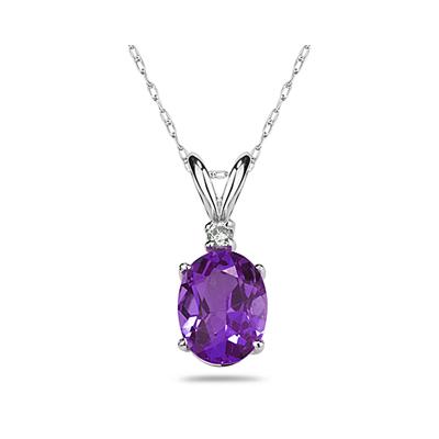 11X9mm Oval Amethyst and Diamond Stud Pendant in 14K White Gold