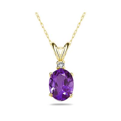 12X10mm Oval Amethyst and Diamond Stud Pendant in 14K Yellow Gold