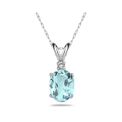 11X9mm Oval Aquamarine and Diamond Stud Pendant in 14K White Gold