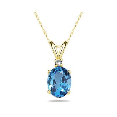 9X7mm Oval Blue Topaz and Diamond Stud Pendant in 14K Yellow Gold