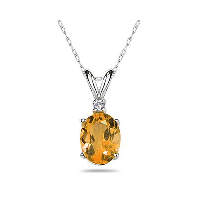 7X5mm Oval Citrine and Diamond Stud Pendant in 14K White Gold