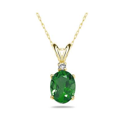 6X4mm Oval Emerald and Diamond Stud Pendant in 14K Yellow Gold