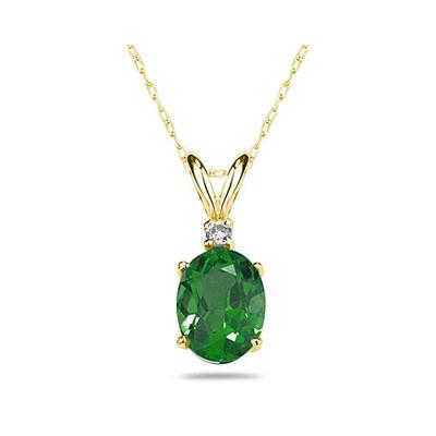 8X6mm Oval Emerald and Diamond Stud Pendant in 14K Yellow Gold