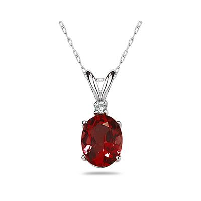 12X10mm Oval Garnet and Diamond Stud Pendant in 14K White Gold