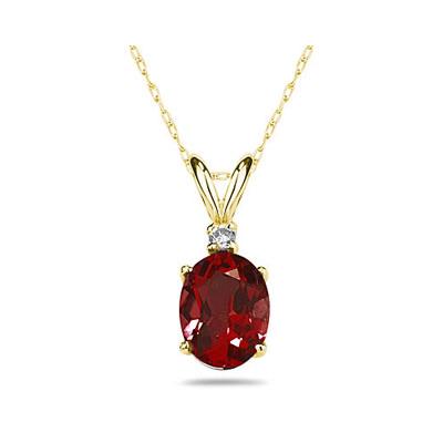 7X5mm Oval Garnet and Diamond Stud Pendant in 14K Yellow Gold