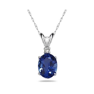 8X6mm Oval Sapphire and Diamond Stud Pendant in 14K White Gold