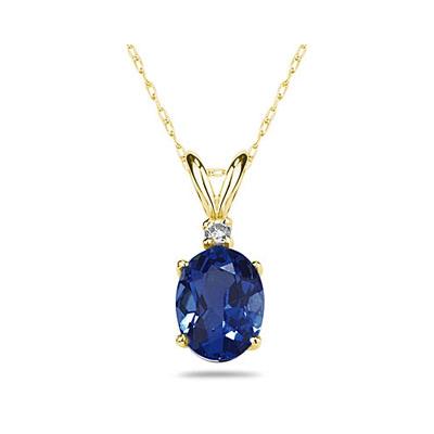 6X4mm Oval Sapphire and Diamond Stud Pendant in 14K Yellow Gold