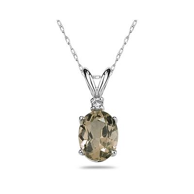 11X9mm Oval Smokey Quartz and Diamond Stud Pendant in 14K White Gold