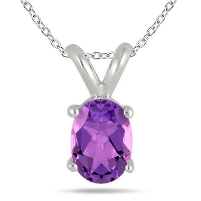 All-Natural Genuine 5x3 mm, Oval Amethyst pendant set in 14k White Gold