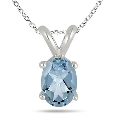 All-Natural Genuine 5x3 mm, Oval Aquamarine pendant set in 14k White Gold