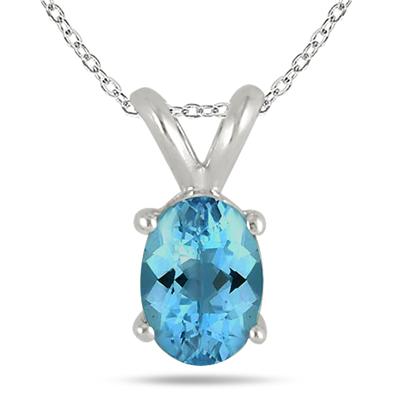 All-Natural Genuine 5x3 mm, Oval Blue Topaz pendant set in 14k White Gold