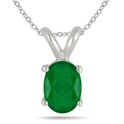 All-Natural Genuine 5x3 mm, Oval Emerald pendant set in 14k White Gold