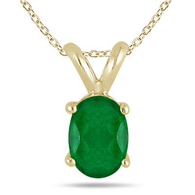 All-Natural Genuine 5x3 mm, Oval Emerald pendant set in 14k Yellow gold