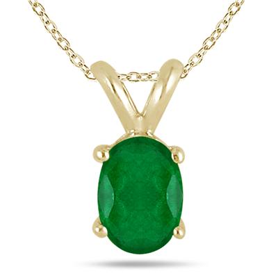 All-Natural Genuine 5x3 mm, Oval Emerald pendant set in 14k Yellow gold