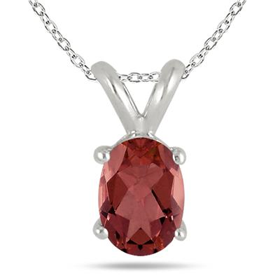 All-Natural Genuine 5x3 mm, Oval Garnet pendant set in 14k White Gold