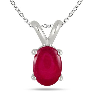 All-Natural Genuine 5x3 mm, Oval Ruby pendant set in 14k White Gold